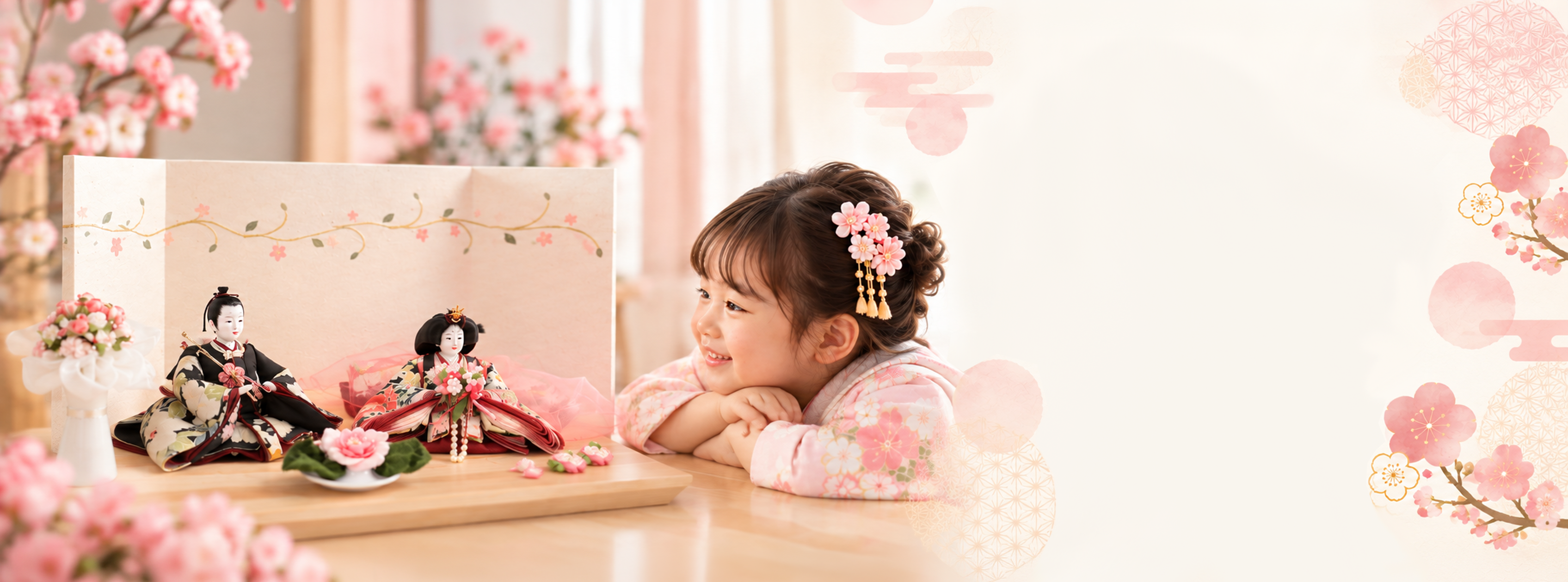 お雛様を見つめる女の子